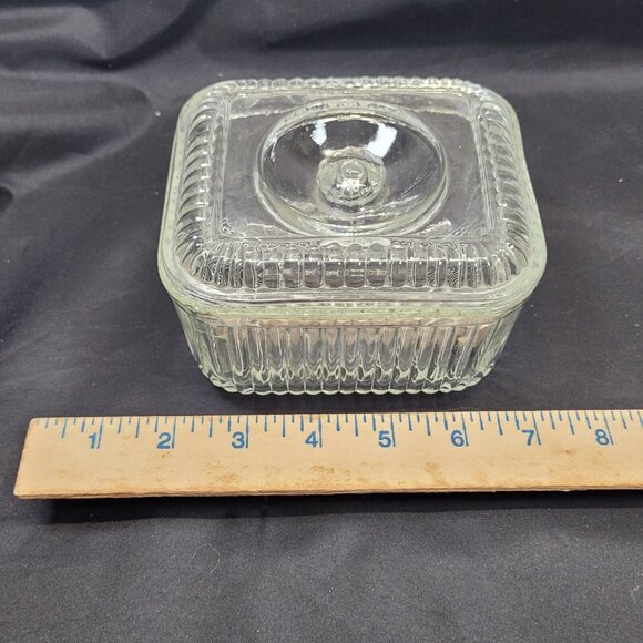 Ribbed Glass Anchor Hocking Refrigerator Storage Candy Dish Inverted Knob Lid - Picture 10 of 14
